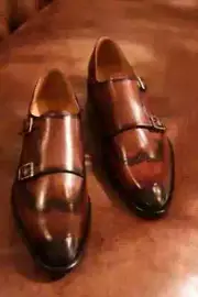 New Handmade Genuine Tan Leather Double Monk Strap Wingtip Dress,Formal Shoes