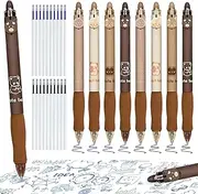TPBSITNS 8pcs Erasable Gel Pens, Cute Cartoon Erasable Pens Black and Blue with 20 Refills, 0.5mm Erasable Gel Ink Rollerball Pens for Kids Adult Writing Note Taking School Office Supplies