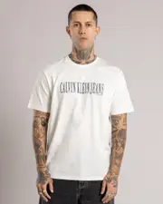 [Calvin Klein] Calvin Klein Men's Stretch Graphic T-Shirt in Tofu Cream Size Small S Tofu Cream
