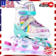 Rainbow Unicorn Inline Skates for Girls Boys 4 Size Adjustable Light up Wheels