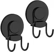 VIS'V Shower Suction Cup Hooks, Heavy Duty, Removable and Reusable, Double Hooks, Black, 2 Pcs