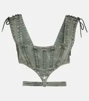 [Jean Paul Gaultier] Jean Paul Gaultier x KNWLS cutout denim corset top AU 14 green