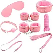 Couple Flirting Fun 7-piece Set Bundled Bondage Leather Suit Adult Products Tshirt (Color : Pink)