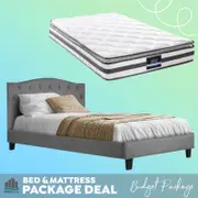King Single Package | Jervis Bed Grey & Normay Bonnell Spring Pillow Top Mattress (Medium Firm)