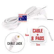 TENS EMS ELECTRODE PADS CABLE WIRE LEAD + 8 PREMIUM 5cm x 5cm PADS