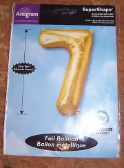 NEW Anagram Super Shape 34" Tall Foil Balloon Gold Number 7 Birthday Photo Prop