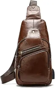 [Zymjzbetic] Genuine LeatherMens Chest Bag Casual Shoulder Crossbody Bags Travel Hiking Backpacks Daypack With USB Charging Port red 1