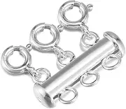 [ZooWoo] 925 Sterling Silver Layered Detangler Clasp 3 Strands, Layering Necklace Clasps, Detangler Spacer Tube Clasp, Bar Clasp (3-Strand)
