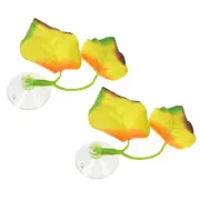 2pcs Betta Fish Leaf Pad with Suction Cup Fish Hammock Decor Yellow 2.56"x1.77"