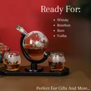 Globe Whiskey Decanter Set With Glasses And Wood Holder Gift For Men