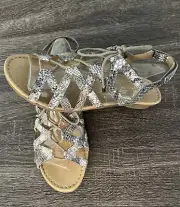 NATURALIZER WOMEN'S WHIMSY GREY LEATHER SNAKE PATTERN SLINGBACK SANDALS SZ 9.5M