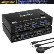 2 Port HDMI +DisplayPort DP USB KVM Switch Dual Monitors 4K 60Hz KVM Switcher