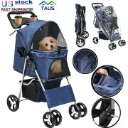 New Pet Stroller Cat Dog Cage 4 Wheels Stroller Travel Folding Carrier