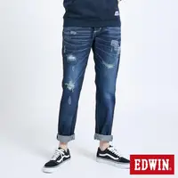 在飛比找momo購物網優惠-【EDWIN】女裝 BLUE TRIP破壞窄直筒牛仔褲(中古