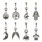 Wiccan Pagan Belly Bar Navel Ring Piercing with Charm Dangle Surgical Steel