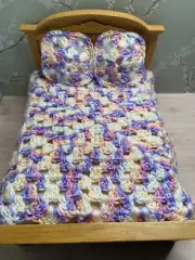 Dollhouse Mini Bedspread crochet blanket 2 Pillow 1:12 scale multicolor