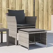 Grey Poly Rattan Garden Chair with Footstool - Durable Outdoor Patio Furniture Set with Cushions, Comfortable Balcony Garden Chairs