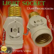 2 Pack Light Bulb Switch Socket Pull Chain Dual Receptacle Outlet (Black)
