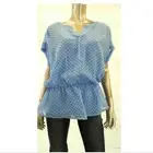 NY Collection Women Top Blouse Shirt XS Light Blue Polka Dot Floral Lace