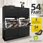 Shoe Cabinet Shoes Storage Rack 54 Pairs Wooden Organiser Shelf Cupboard Black