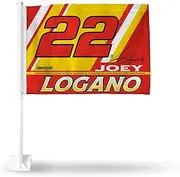 Rico Industries NASCAR Racing Joey Logano Double Sided Car Flag - 16" x 19" - Strong Pole That Hooks onto Car/Truck/Automobile