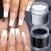 Vonrui Superfine French Nail Glitter Powder, Black White Glitter Snow Design Nail Sugar Powder Shiny Effect Nail Glitter for Nail Art Flakes Pigment Dust Manicure Accessories DIY Crafts Glitter