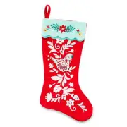 Pioneer Woman Mazie Bird Christmas Stocking Red Aqua Mint 20"