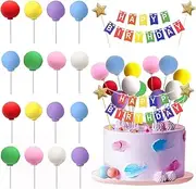 14Pcs Colorful Balloon Cake Topper and 1Pcs Happy Birthday Banner Cake Topper Cupcake Toppers for Baby Shower Birthday Party Cake Decoration