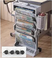 Atkits Rolling Book Shelf Organizer 6 Tier Movable Bookshelf Cart Magazine Rack Book Carts with Wheels for Bedroom Living Room Home School,Gray