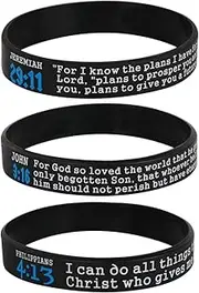 kilofly 3pcs Christian Religious Scripture Bible Verse Rubber Bracelet Wristband