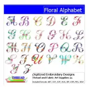 Embroidery Design Set - Floral Alphabet - 26 Designs - 9 Formats - USB Stick