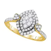 14k Yellow Gold Round Diamond Oval Halo Cluster Ring 1/2 Cttw