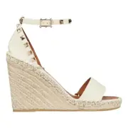 Valentino Rockstud Ivory Ankle Strap Espadrille Platform Wedge Sandal Heel 41
