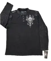 Affliction Long Sleeve 1/4 Button Down Shirt. Black. Wings.