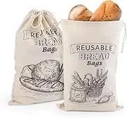 2pcs Cloth Bread Loaf Bags, Cotton Reusable Bread Bags for Homemade Bread Washable Unbleached Bread Bags for Sourdough Bread Croissant Bagels Toast