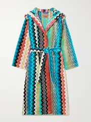 [Missoni] Missoni - Giacomo Hooded Striped Cotton-terry Robe - Turquoise - medium medium Blue