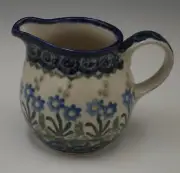 POLISH POTTERY CREAMER BLUE FLOWERS