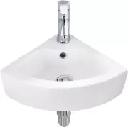 Small Corner Bathroom Sink - White Triangle Porcelain Ceramic Wall Mount Vessel