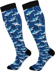 [Caihoyu] Soccer Socks For Women & Men Support for Nurses,Running,Athletic,Travel fish sea Pattern Print, Fish Sea Pattern Print