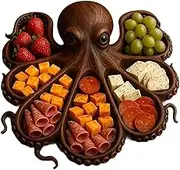 Octopus Charcuterie Platter – Seafood Lovers, Unique Octopus Design Wood Serving Tray, Novelty Platter, Ocean Themed Party Aperitif Octopus Charcuterie Board (B-1pcs)