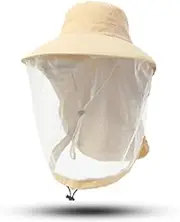 [ZamoUx] Mosquito Hats with Netting Mosquito Head Net Hat Sun Hat with Netting Bee Keeper Hat Safari Fishing Hats for Outdoor Hiking Camping Gardening (Color : Khaki)