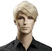 HAIRSW Synthetic 6inch Short Blonde Wig Natural Hair Men Straight HairStyles Heat Resistant Fiber