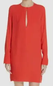$789 Equipment Women Red Keyhole Split Neck Long-Sleeve Mini Shift Dress Size XS
