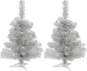 Harbour Housewares 2ft Christmas Trees - 58cm / 2ft - Silver - Pack of 2 - Indoor Desktop Small Xmas Tree Pine Artificial Christmas Tree with Stand Mini Tabletop Holiday Seasonal Decoration
