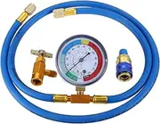 R134a Refrigerant Recharge Kit, AC Recharge Hose Kit with Gauge, 1/2" Self-Sealing Valve Can Tap