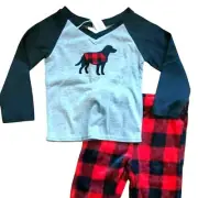 Holiday Buffalo Plaid Pjs Pajama Pants & Top 2T Black Lab Nwt