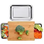 Carla Home Chopping Board With 2 Organiser Stainless Steel Trays Containers Cutting Boards