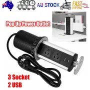Pop Up Power Point 3 Socket Plug + 2 USB Table Home Kitchen Desk Outlet