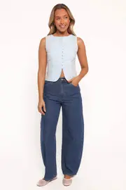 [PUP3] Daniella Linen Vest - Light Blue XS light blue