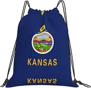 JEJEA Kansas State Flag Print Drawstring Backpack Waterproof Back Bag Cinch Bags Swim Gym Travel Bag For Men Women, White, One Size